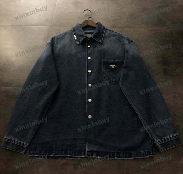 xinxinbuy men designer coat jacket metal triangle label denim shirt long sleeve women gray black green khaki s-xl, Black;brown
xinxinbuy men designer coat jacket metal triangle label denim shirt long sleeve women gray black green khaki s-xl, Black;brown