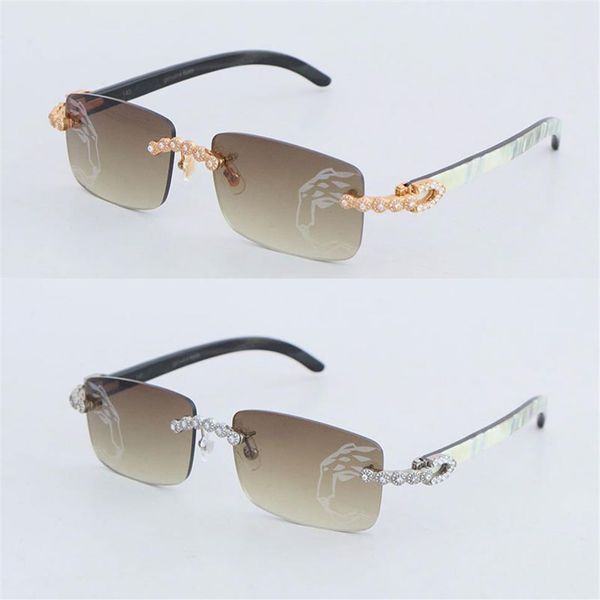 luxury moissanite diamond rimless sunglasses for women 8200757 original white inside black buffalo horn men leopard lens glasses b279k, White;black 
luxury moissanite diamond rimless sunglasses for women 8200757 original white inside black buffalo horn men leopard lens glasses b279k, White;black