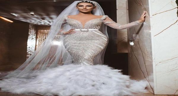 luxury sparkly mermaid wedding dresses v neck sequins beaded feather long sleeves bridal gown tiered ruffles sweep train vestidos 1683821, White
luxury sparkly mermaid wedding dresses v neck sequins beaded feather long sleeves bridal gown tiered ruffles sweep train vestidos 1683821, White