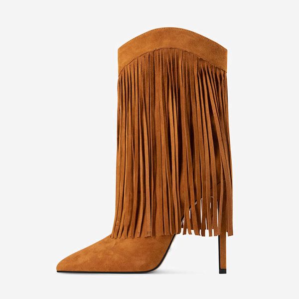 winter new pointed suede fine heel mid sleeve boots with tassel side zipper ultra high fashion 230822, Black
winter new pointed suede fine heel mid sleeve boots with tassel side zipper ultra high fashion 230822, Black