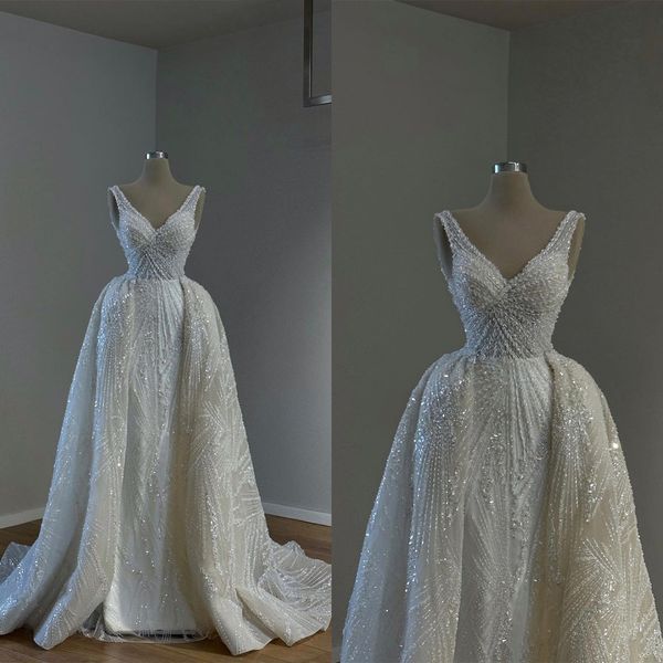 gorgeous mermaid wedding dresses v neck appliques lace bridal gowns custom made lace-up back detachable train robe de mariee, White
gorgeous mermaid wedding dresses v neck appliques lace bridal gowns custom made lace-up back detachable train robe de mariee, White