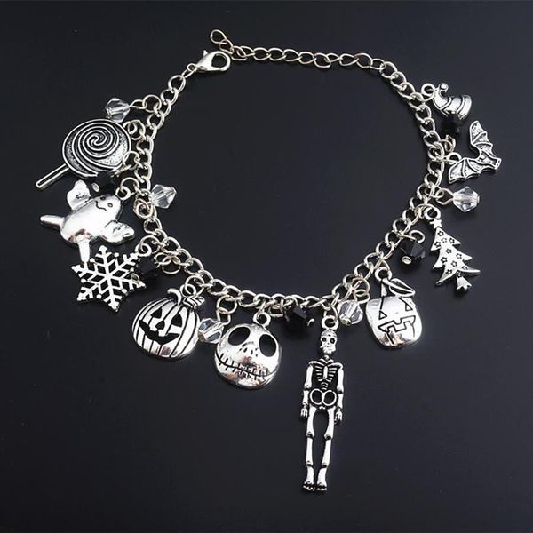 link chain the nightmare before christmas bracelet jack skellington snowflakes pumpkin skull charms bangle bracelets halloween je182g, Black
link chain the nightmare before christmas bracelet jack skellington snowflakes pumpkin skull charms bangle bracelets halloween je182g, Black