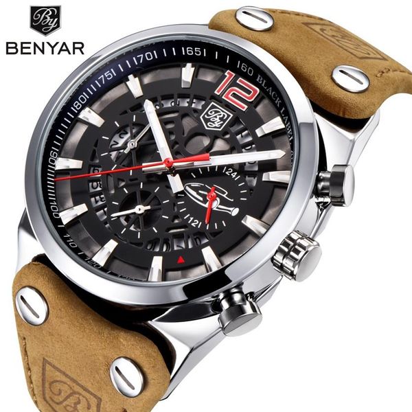 benyar chronograph sport mens watches fashion brand military waterproof leather strap quartz watch clock relogio masculino223u, Slivery;brown
benyar chronograph sport mens watches fashion brand military waterproof leather strap quartz watch clock relogio masculino223u, Slivery;brown