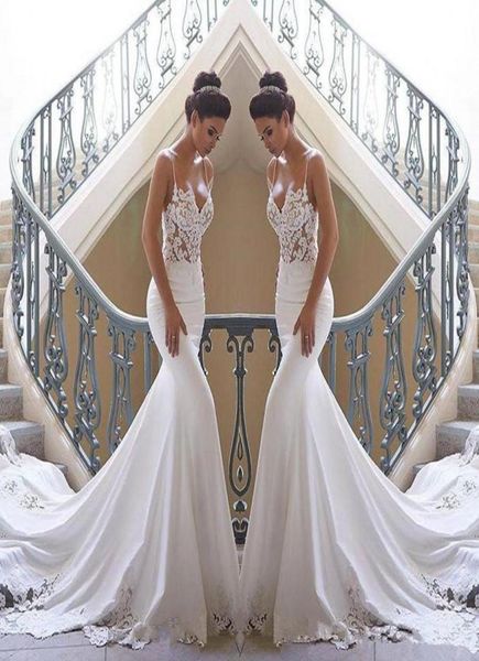 2019 new spaghetti straps lace mermaid beach wedding dresses satin lace applique sweep train boho wedding bridal gowns robes de ma4169646, White
2019 new spaghetti straps lace mermaid beach wedding dresses satin lace applique sweep train boho wedding bridal gowns robes de ma4169646, White