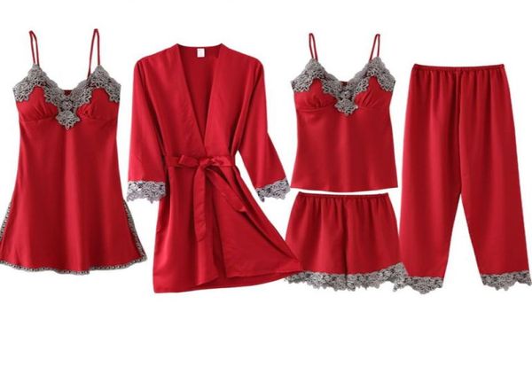 spring women pajamas 5 pcs satin sleepwear pijama lace home wear clothing embroidery sleep pyjama with chest pads sy030105 fromxia9212020, Black;red
spring women pajamas 5 pcs satin sleepwear pijama lace home wear clothing embroidery sleep pyjama with chest pads sy030105 fromxia9212020, Black;red