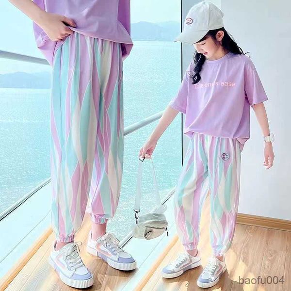 clothing sets summer girls cotton lavender t-shirt +colorful stripes pants set school kids tracksuit child outfit jogging suit 5-16 years r2, White
clothing sets summer girls cotton lavender t-shirt +colorful stripes pants set school kids tracksuit child outfit jogging suit 5-16 years r2, White