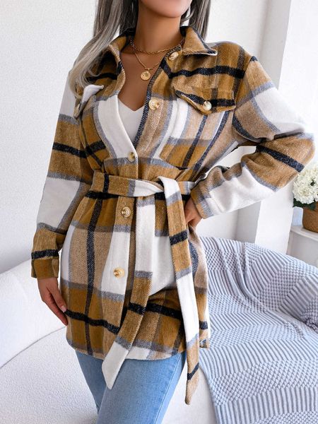 women's new designer plaid coat 2023 autumn winter long sleeve button warm wool coat, Black
women's new designer plaid coat 2023 autumn winter long sleeve button warm wool coat, Black