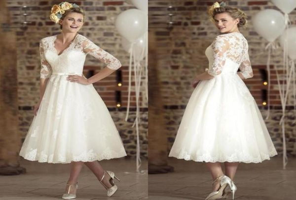 vintage tealength wedding dresses with half sleeve 2019 retro vneck lace tulle casamento vestidos de short wedding dress bridal 7076013, White
vintage tealength wedding dresses with half sleeve 2019 retro vneck lace tulle casamento vestidos de short wedding dress bridal 7076013, White