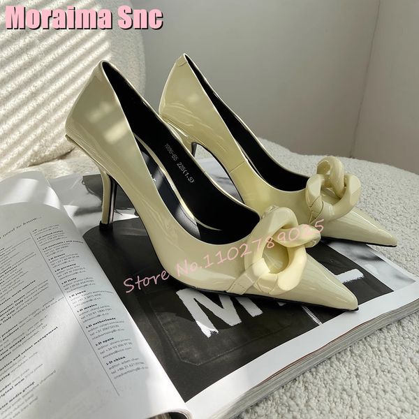 dress shoes chain decor pointed toe shallow pumps stiletto high heels patent leather light yellow slip on women summer fashion 230823, Black
dress shoes chain decor pointed toe shallow pumps stiletto high heels patent leather light yellow slip on women summer fashion 230823, Black