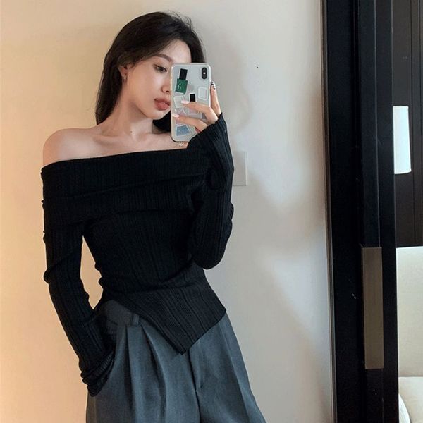 womens sweaters women slash neck knitted sweaters streetwear long sleeve off shoulder ribbed pullovers korean chic irregular slim knit jumpe, White;black
womens sweaters women slash neck knitted sweaters streetwear long sleeve off shoulder ribbed pullovers korean chic irregular slim knit jumpe, White;black