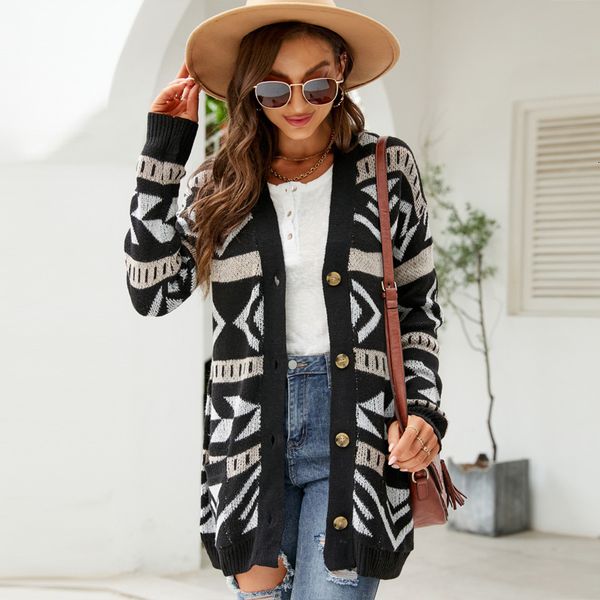womens sweaters autumnwinter diamond loose knitted cardigan jacquard mid length casual sweater coat 230822, White;black
womens sweaters autumnwinter diamond loose knitted cardigan jacquard mid length casual sweater coat 230822, White;black