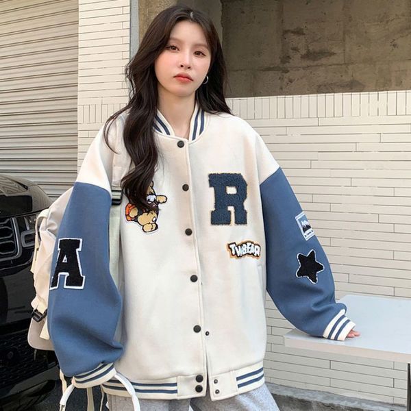 womens jackets retro stitching embroidered letters baseball uniform autumn and winter loose korean style allmatch coat womens fashion ins 23, Black;brown
womens jackets retro stitching embroidered letters baseball uniform autumn and winter loose korean style allmatch coat womens fashion ins 23, Black;brown