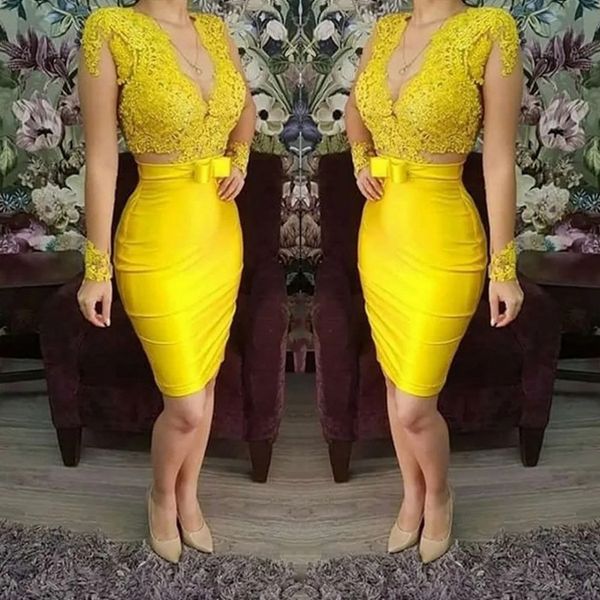 yellow homecoming cocktail dress v neck long sleeves lace appliques sheath short prom party gowns robe de soiree, Black
yellow homecoming cocktail dress v neck long sleeves lace appliques sheath short prom party gowns robe de soiree, Black