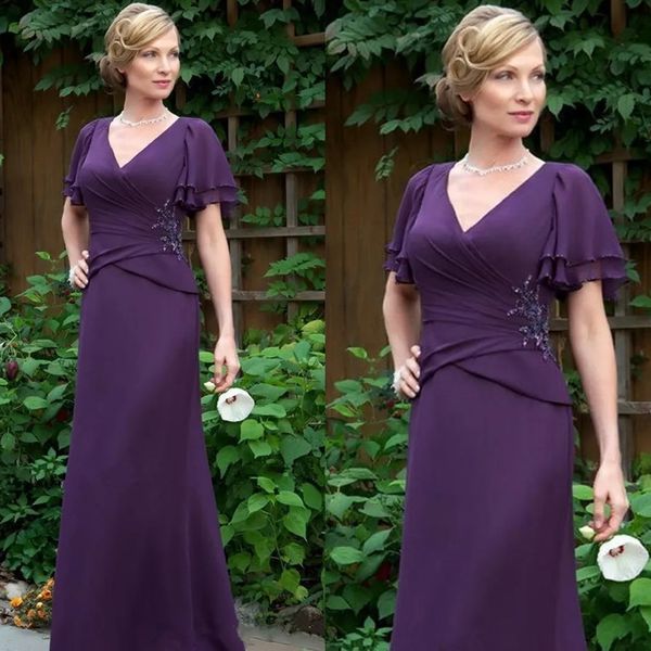 long purple mother of the bride dress short sleeve v neck chiffon long mermaid formal mother of groom suits evening party gowns, Black;red
long purple mother of the bride dress short sleeve v neck chiffon long mermaid formal mother of groom suits evening party gowns, Black;red