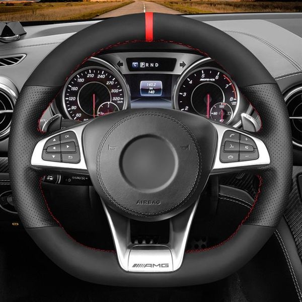 black genuine leather suede car steering wheel covers braids for mercedes-benz a 45 c e s 43 63 cla amg cls slc gla gle gls276f
black genuine leather suede car steering wheel covers braids for mercedes-benz a 45 c e s 43 63 cla amg cls slc gla gle gls276f
