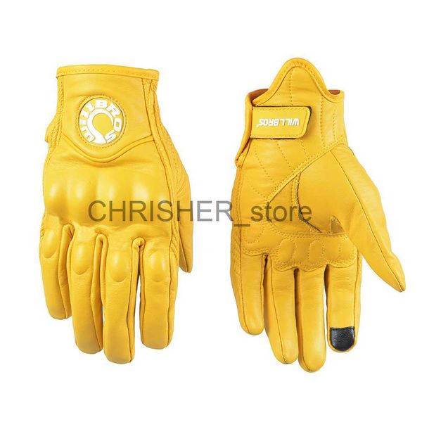 Image of Cycling Gloves Willbros Leather Gloves Moto Guantes Outdoor Travel Motocross Motorcycle Downhill Bike Motorbike Yellow Luvas For Men x0824
