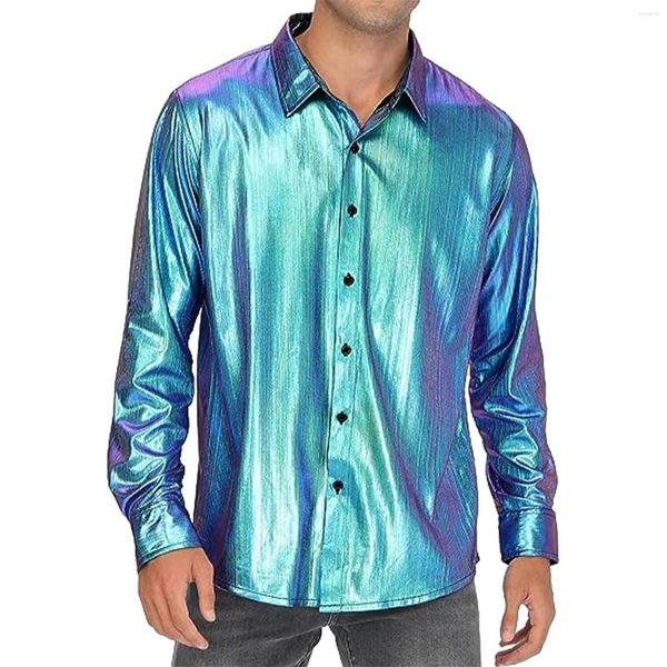 men's casual shirts mens metallic glossy shirt fashion loose long sleeve button down for party music festival nightclub stage performan, White;black
men's casual shirts mens metallic glossy shirt fashion loose long sleeve button down for party music festival nightclub stage performan, White;black