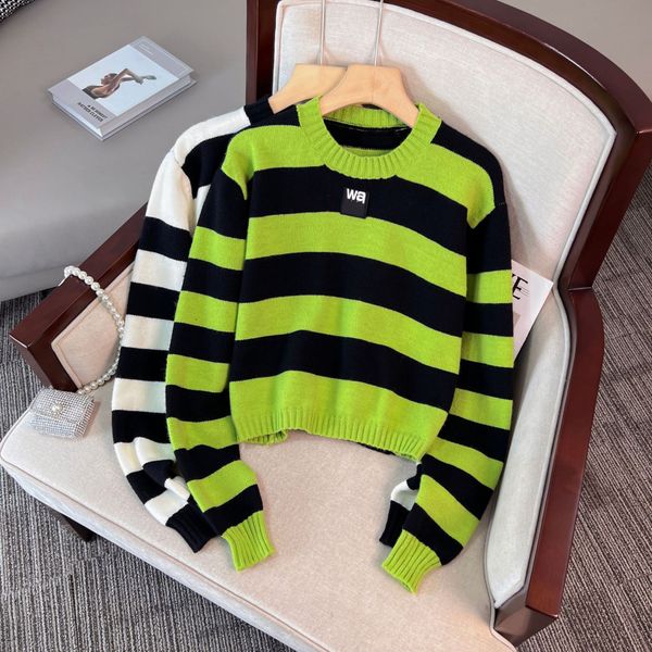 early autumn and winter women's round neck long sleeve knitted stripe t-shirt pullover loose short sweater, White;black
early autumn and winter women's round neck long sleeve knitted stripe t-shirt pullover loose short sweater, White;black