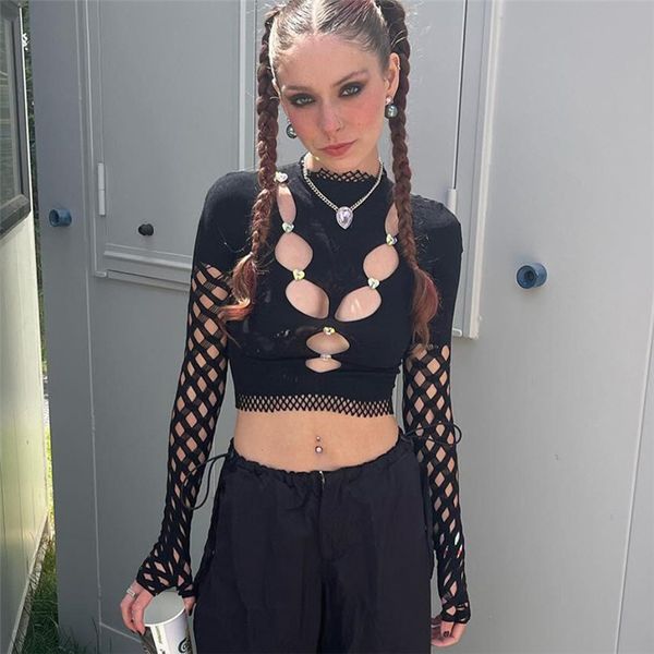 women's t shirts hollow out women's cropped long sleeve summer see though slim cropped club party streetwear, White
women's t shirts hollow out women's cropped long sleeve summer see though slim cropped club party streetwear, White