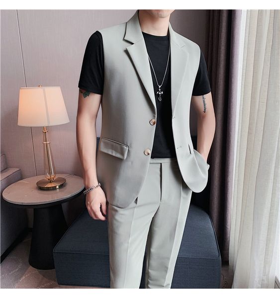 men's tracksuits twopiece sleeveless jacket cropped trousers summer suit vest casual slim fit waistcoat for wedding or party 230823, Gray
men's tracksuits twopiece sleeveless jacket cropped trousers summer suit vest casual slim fit waistcoat for wedding or party 230823, Gray