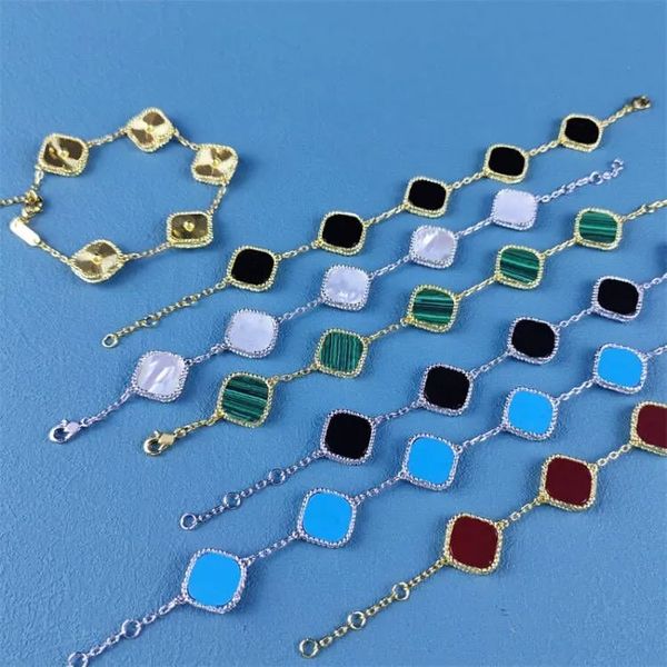 van 5 clovers bracelet luxury designer jewelry four leaf bracelets 18k gold silver plate agate diamond fashion cleef love charm chain for wo, Golden;silver
van 5 clovers bracelet luxury designer jewelry four leaf bracelets 18k gold silver plate agate diamond fashion cleef love charm chain for wo, Golden;silver