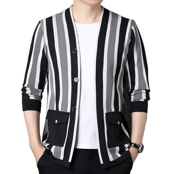 men's sweaters 2023 autumn winter striped cardigan knitted shirt contrast color fashion street wear comfortable and warm 230823, White;black
men's sweaters 2023 autumn winter striped cardigan knitted shirt contrast color fashion street wear comfortable and warm 230823, White;black