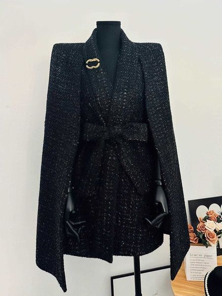 designer high-end wool coat hepburn style temperament celebrity autumn and winter women's cape jacket silver silk heavy industry craft, Black
designer high-end wool coat hepburn style temperament celebrity autumn and winter women's cape jacket silver silk heavy industry craft, Black