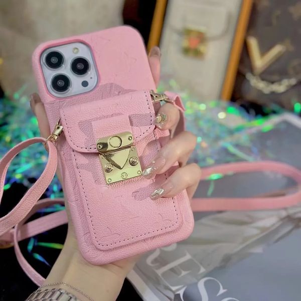 Image of Beautiful Designer Crossbody LU Phone Cases For IPhone 14 13 12 11 Pro Max 14promax 13pro 12pro Case Luxury Card Wallet Purse Cover 238244C3