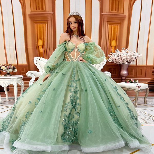 glittering green sweetheart quinceanera dress off shoulder long sleeved beads floral applique lace vestidos de 15 anos ball gown, Blue;red
glittering green sweetheart quinceanera dress off shoulder long sleeved beads floral applique lace vestidos de 15 anos ball gown, Blue;red