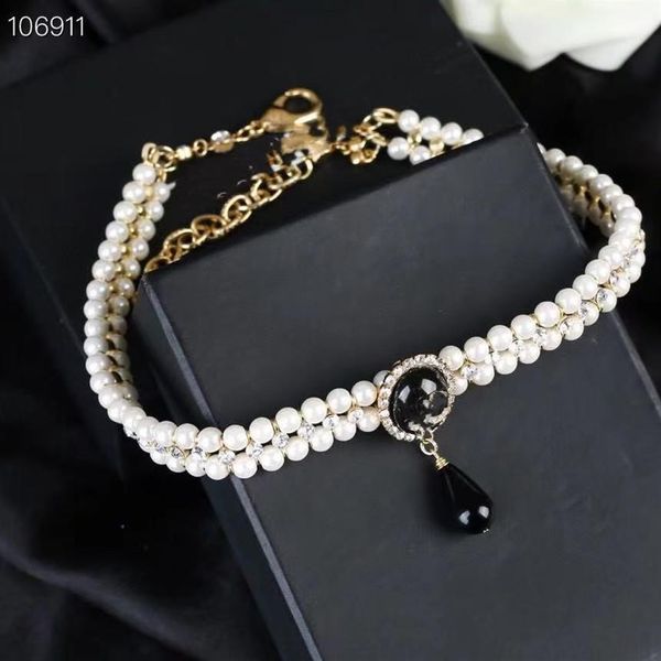 vintage brand designer pendant necklace logo black water drop 3 layers crystal double pearl chain choker for women jewelry294f, Silver
vintage brand designer pendant necklace logo black water drop 3 layers crystal double pearl chain choker for women jewelry294f, Silver