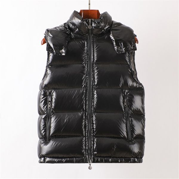 

TOPSTONEY Men's Down Vest In Autumn And Winter New Hooded Bright Short Outer Vest Couple Thickened Vest Loose Hooded Jackets 2104, Black 2104