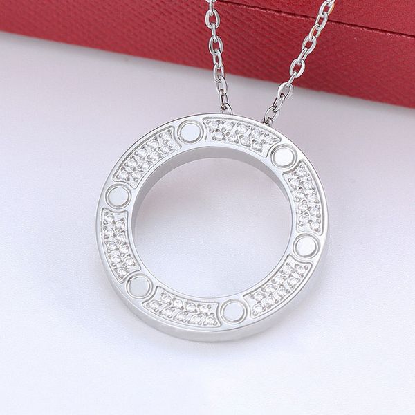 

Luxury Brand White Zircon Big Circle Pendant Necklace 18K Rose Gold Plating Stainless Steel Necklaces