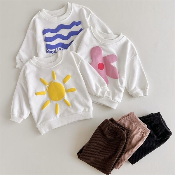 rompers 2023 autumn baby girls clothes set retro prints sweater corduroy pants 2pcs set children s clothing boys outfit cotton suit l230823, Blue
rompers 2023 autumn baby girls clothes set retro prints sweater corduroy pants 2pcs set children s clothing boys outfit cotton suit l230823, Blue