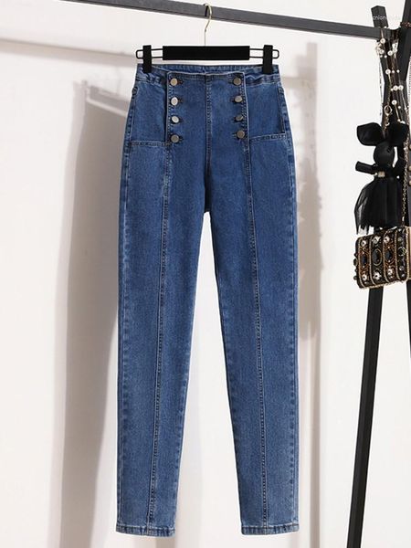 women's jeans high waist skinny women arrival 2023 autumn korean style double-breasted elastic denim ladies pencil pants, Blue
women's jeans high waist skinny women arrival 2023 autumn korean style double-breasted elastic denim ladies pencil pants, Blue
