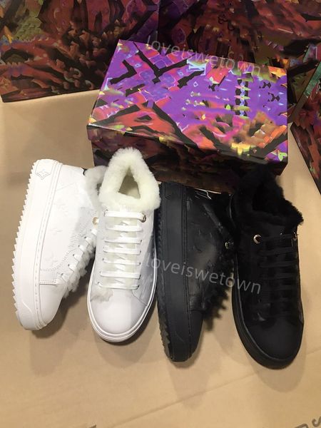 time out winter wool casual printed leather sneakers, Black