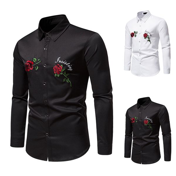 men's casual shirts heavyweight shirt rose embroidery long sleeved 230823, White;black
men's casual shirts heavyweight shirt rose embroidery long sleeved 230823, White;black