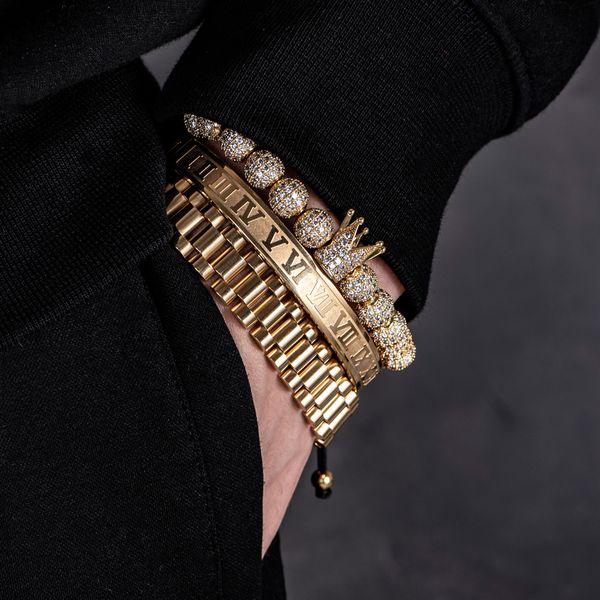 bangle 3pcs luxury micro pave cz crown roman numeral bracelet watch band stainless steel dudes rollie macrame wristbands men jewelry 230824, Black
bangle 3pcs luxury micro pave cz crown roman numeral bracelet watch band stainless steel dudes rollie macrame wristbands men jewelry 230824, Black