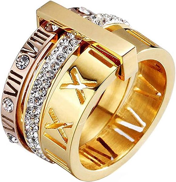 women's stainless steel roman numeral ring with cubic zirconia engagement wedding trinity band rings, Slivery;golden
women's stainless steel roman numeral ring with cubic zirconia engagement wedding trinity band rings, Slivery;golden