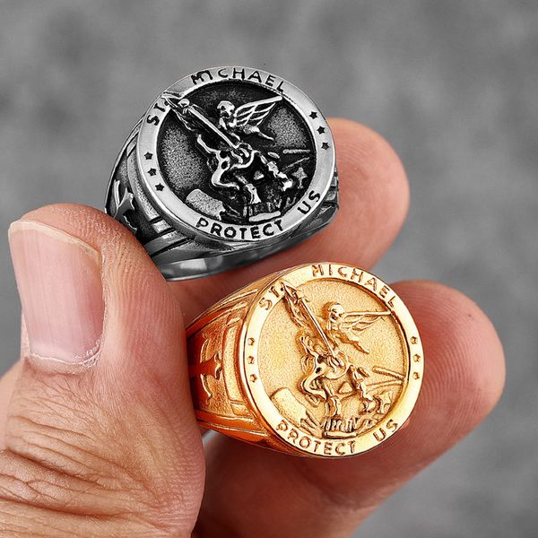 band rings religious saint michael for men 316l stainless steel exorcism cross anillo hombre finger jewelry 230824, Silver
band rings religious saint michael for men 316l stainless steel exorcism cross anillo hombre finger jewelry 230824, Silver