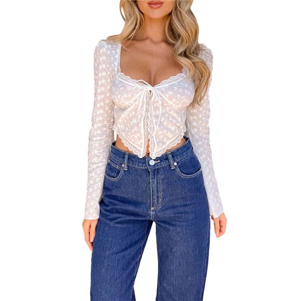 women's t-shirt xingqing aesthetic crop women floral lace v neck long sleeve asymmetrical hem tees lace up cardigan t shirt y2k clothin, White
women's t-shirt xingqing aesthetic crop women floral lace v neck long sleeve asymmetrical hem tees lace up cardigan t shirt y2k clothin, White