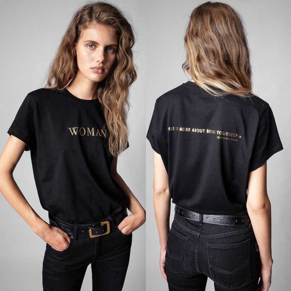 zadig voltaire 23 women's t-shirts spring / summer new french niche zv classic letter woman bronzing print black women's round nec, White
zadig voltaire 23 women's t-shirts spring / summer new french niche zv classic letter woman bronzing print black women's round nec, White