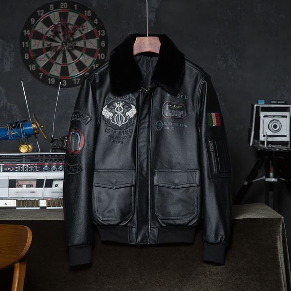 men's jackets embroidery men leather jacket 100 cowhide fur collar flight coat biker clothing wnter asian size wholesale drop 230824, Black;brown
men's jackets embroidery men leather jacket 100 cowhide fur collar flight coat biker clothing wnter asian size wholesale drop 230824, Black;brown