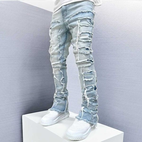 jeans men's regular fit stacked patch distressed destroyed straight denim pants streetwear clothes casual jean, Blue
jeans men's regular fit stacked patch distressed destroyed straight denim pants streetwear clothes casual jean, Blue