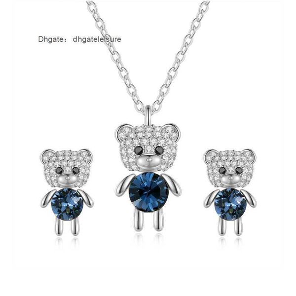 new s925 sterling silver fashion high grade crystal bear doll necklace women's clavicle chain ear studs pendant, Golden
new s925 sterling silver fashion high grade crystal bear doll necklace women's clavicle chain ear studs pendant, Golden