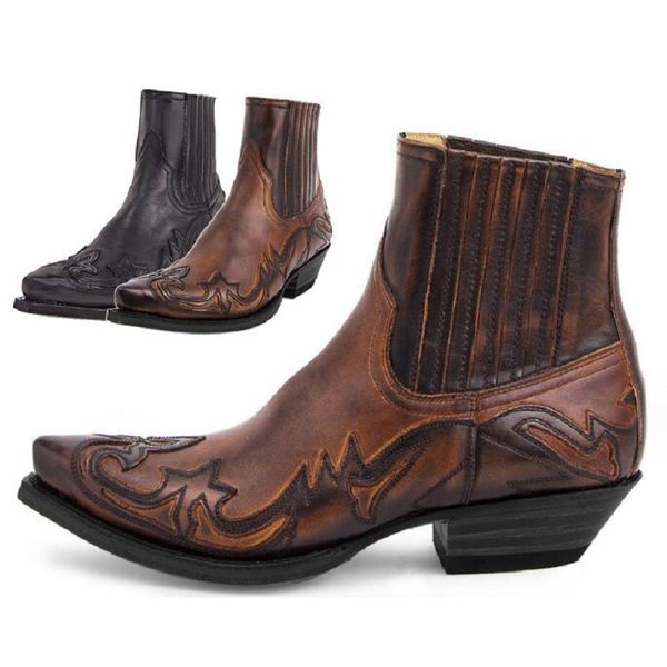 cowboy boots for men vintage knight shoes leather pointed mid heel motorcycle boots casual women west boot botas 1aa39, Black 
cowboy boots for men vintage knight shoes leather pointed mid heel motorcycle boots casual women west boot botas 1aa39, Black