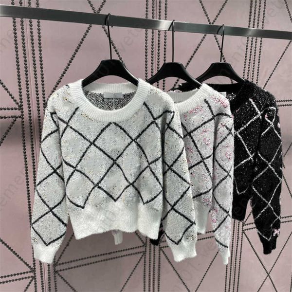 designer sweatshirt round neck sweaters womens double monogrammed jacquard mink diamond jacquard pullover knit sweater women jumper, White;black
designer sweatshirt round neck sweaters womens double monogrammed jacquard mink diamond jacquard pullover knit sweater women jumper, White;black