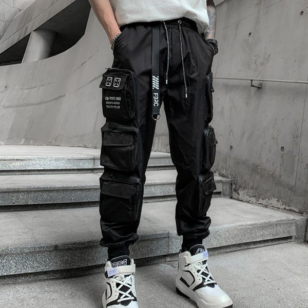 men's pants 2023 techwear style multi pockets cargo man vintage punk hip hop ribbon casual joggers streetwear 230824, Black
men's pants 2023 techwear style multi pockets cargo man vintage punk hip hop ribbon casual joggers streetwear 230824, Black
