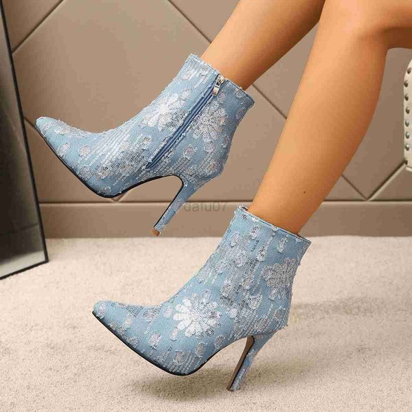 boots fashion bling denim flowers high heels boots women 2023 autumn pointed toe ankle boots woman zipper thin heeled short botas, Black
boots fashion bling denim flowers high heels boots women 2023 autumn pointed toe ankle boots woman zipper thin heeled short botas, Black