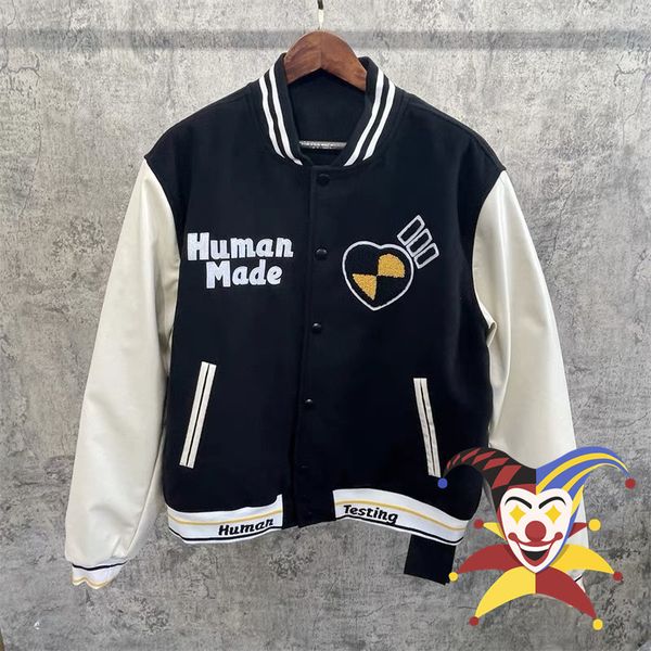 men's jackets fw human made varsity baseball jacket men women towel embroidery leather sleeve bomber jackets coats 230823, Black;brown
men's jackets fw human made varsity baseball jacket men women towel embroidery leather sleeve bomber jackets coats 230823, Black;brown