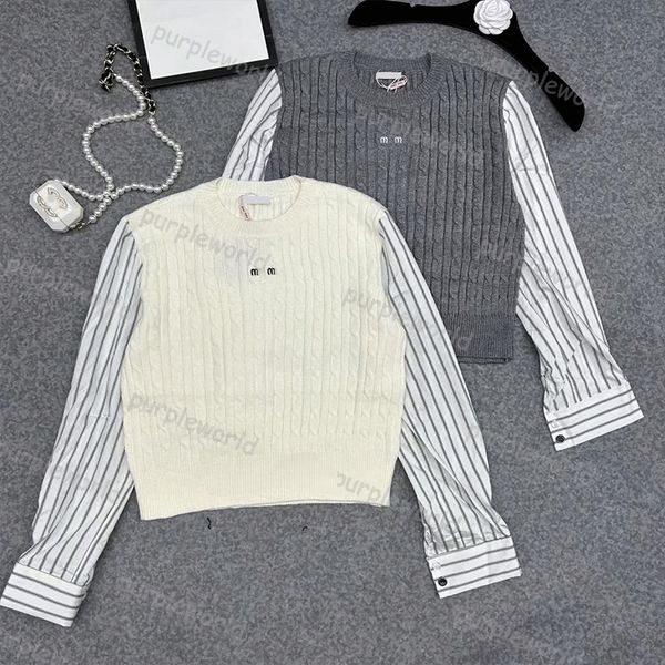 designer pullover sweater womens preppy patchwork knit waistcoat design shirt sleeve 3 color knitwear, White
designer pullover sweater womens preppy patchwork knit waistcoat design shirt sleeve 3 color knitwear, White